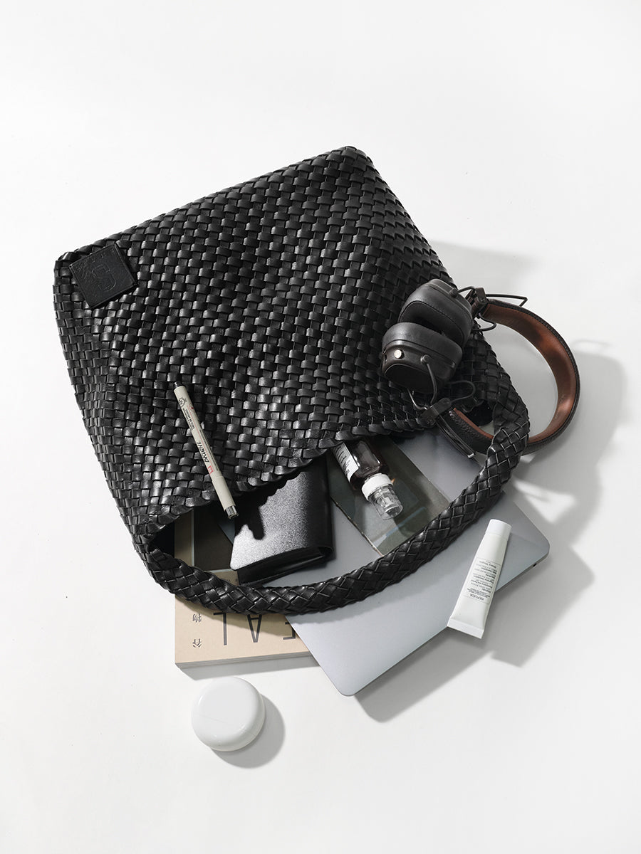 Top-grain Leather Woven Bag