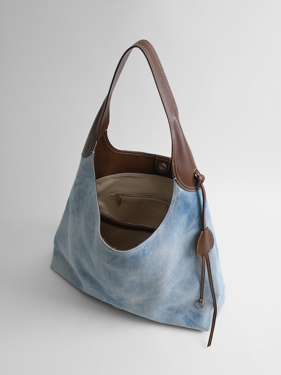 Large-capacity tie-dye denim tote bag