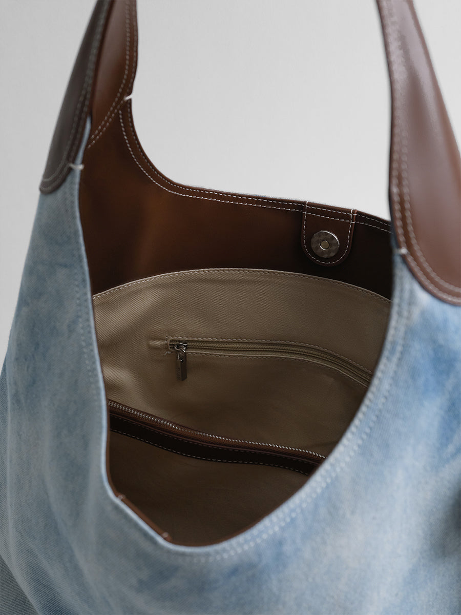 Large-capacity tie-dye denim tote bag