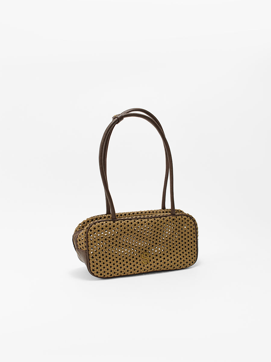 Openwork woven Boston bag