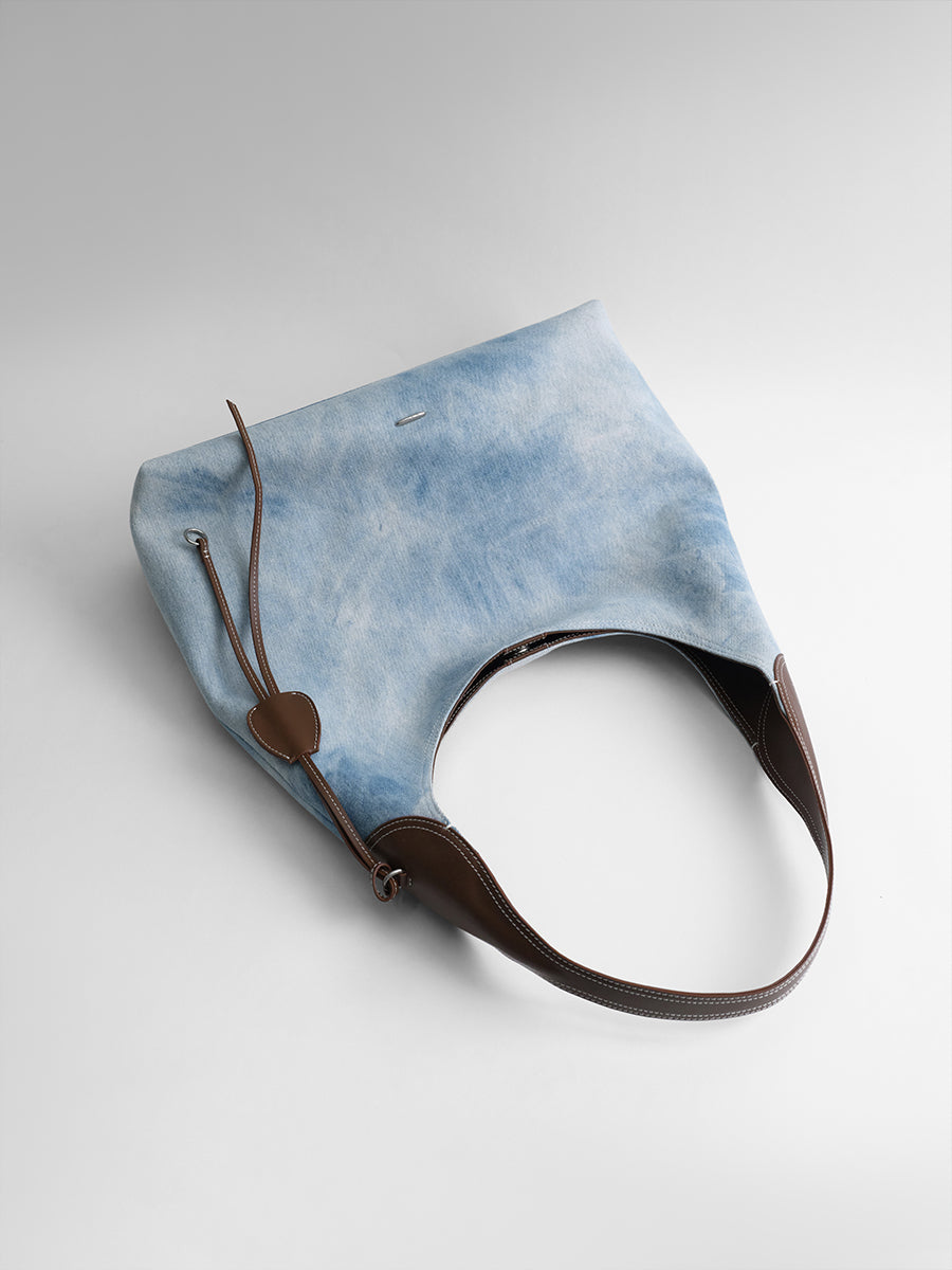 Large-capacity tie-dye denim tote bag