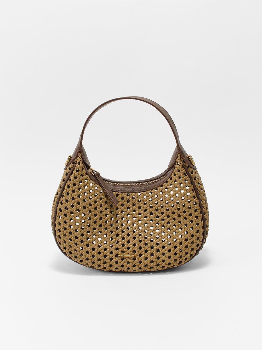 Moon-shaped woven handbag