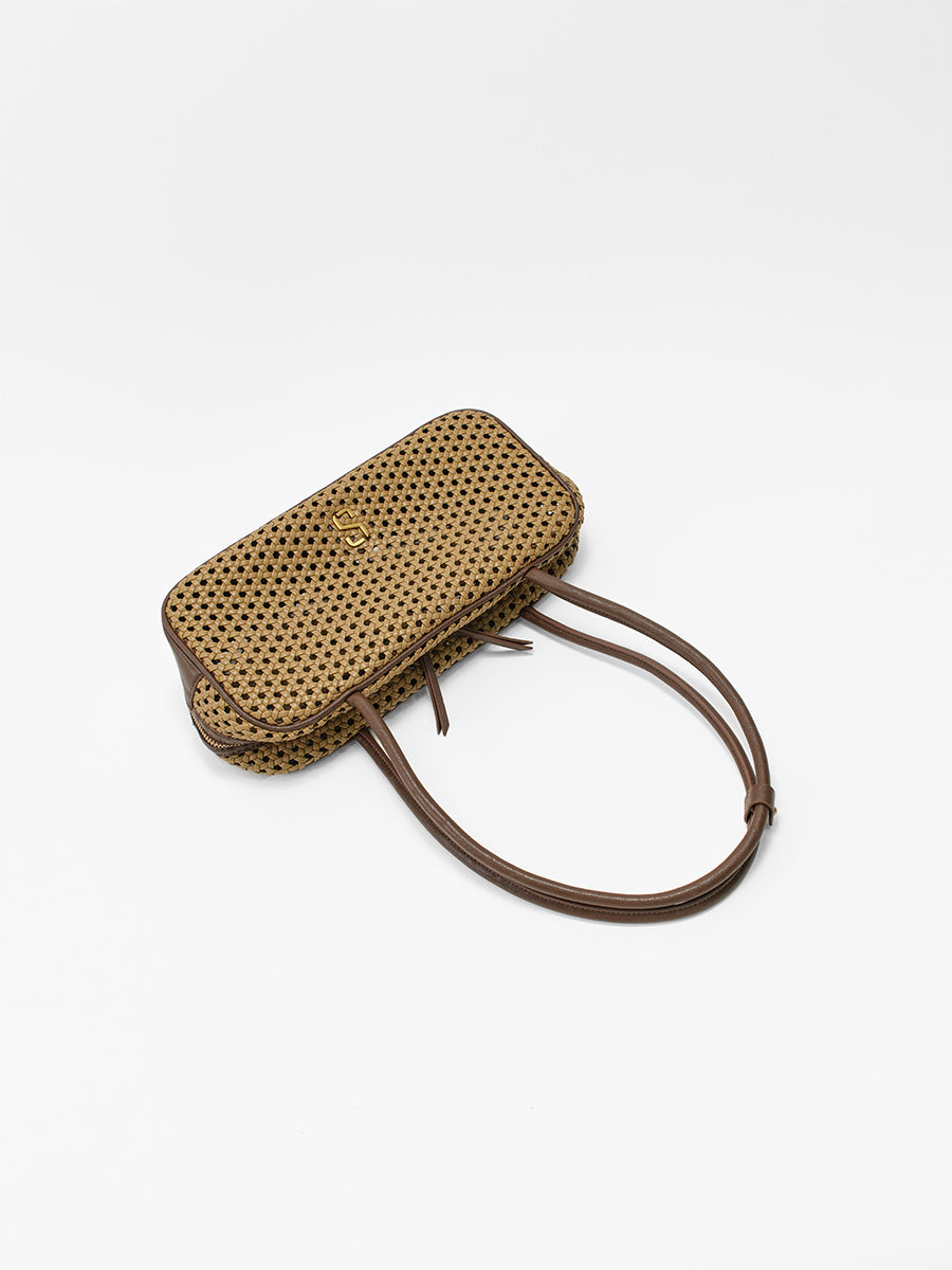 Openwork woven Boston bag