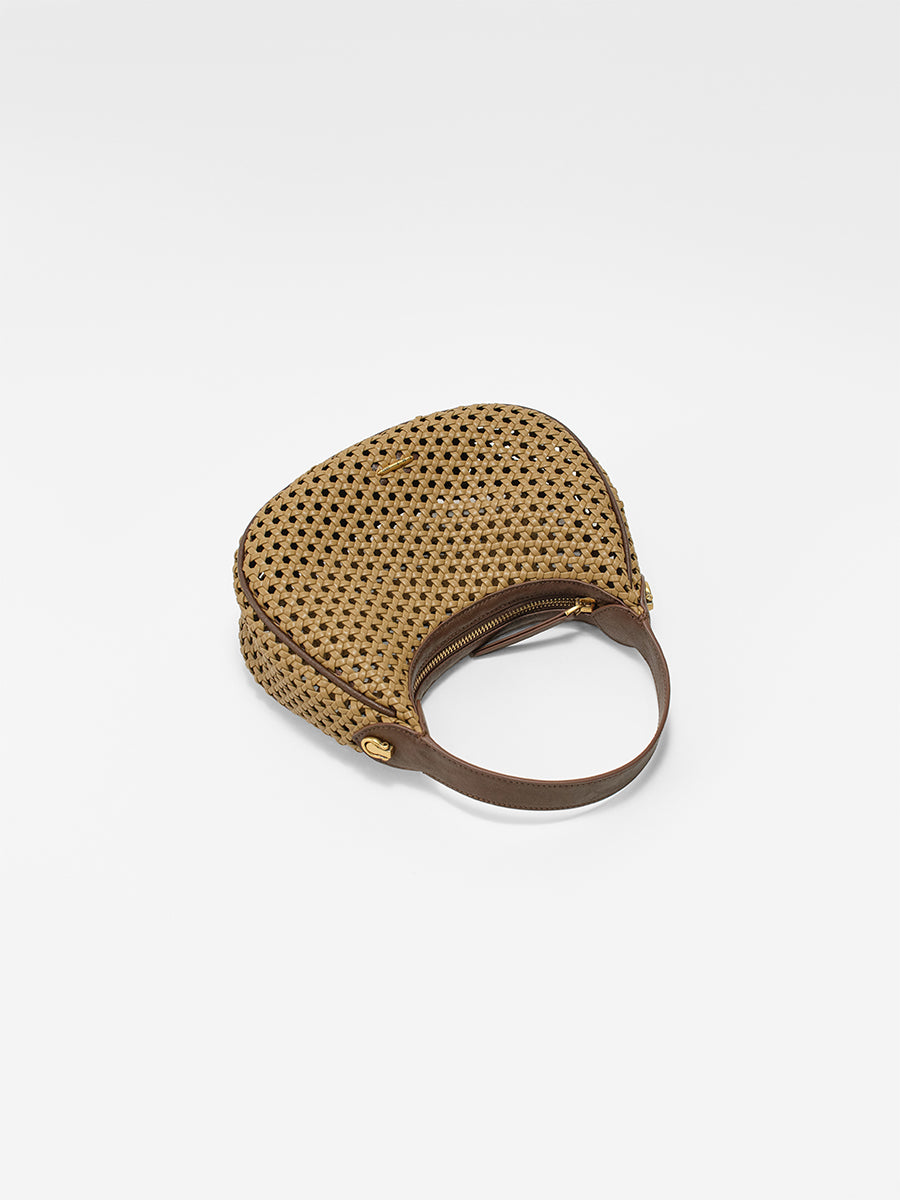 Moon-shaped woven handbag
