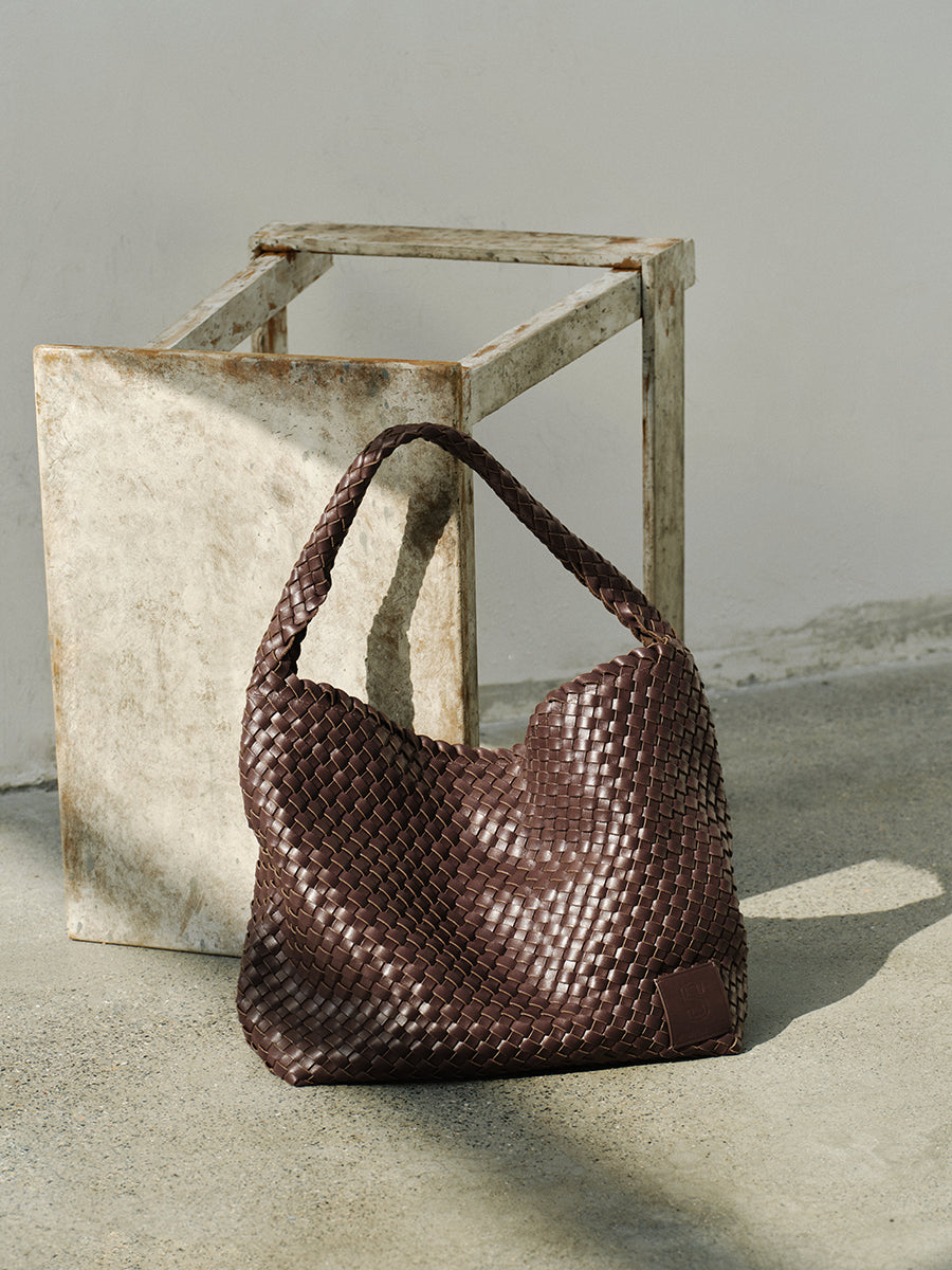 Top-grain Leather Woven Bag