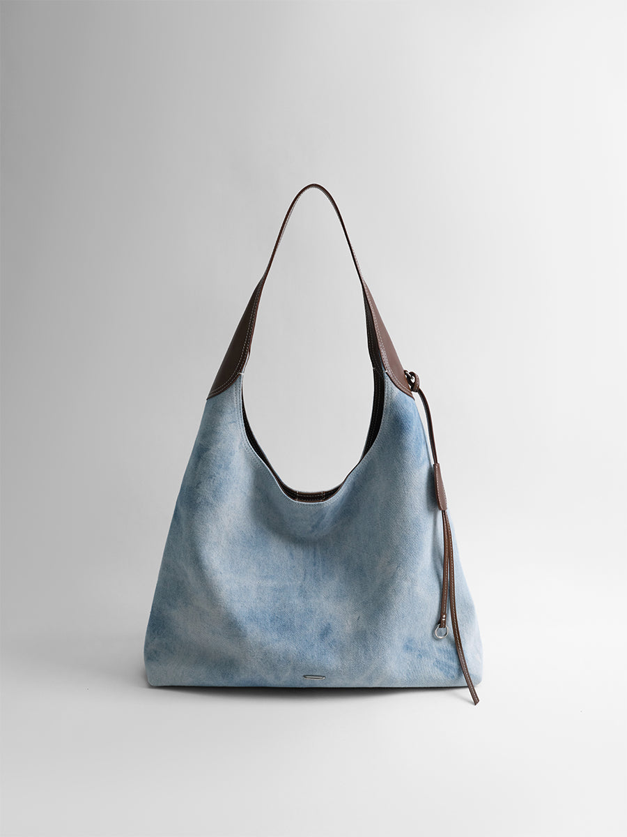 Large-capacity tie-dye denim tote bag