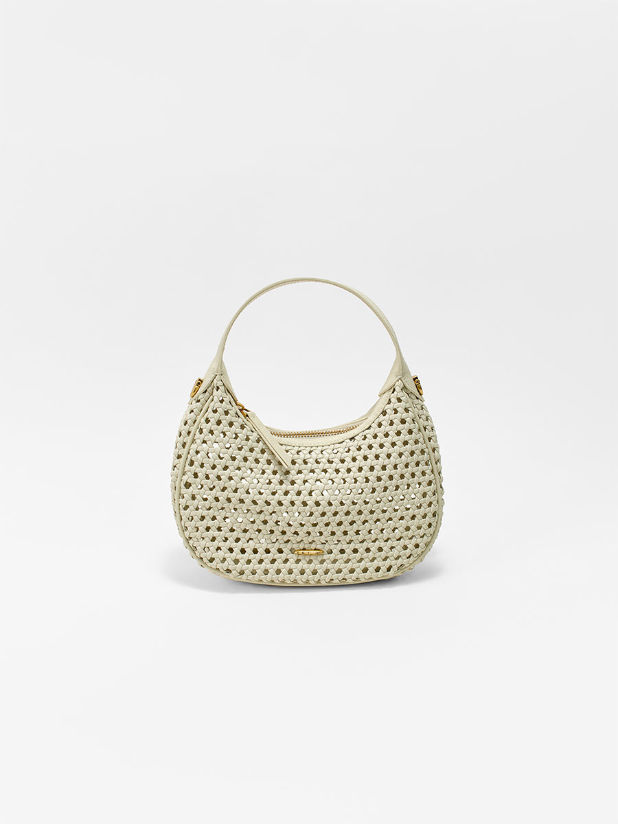Moon-shaped woven handbag