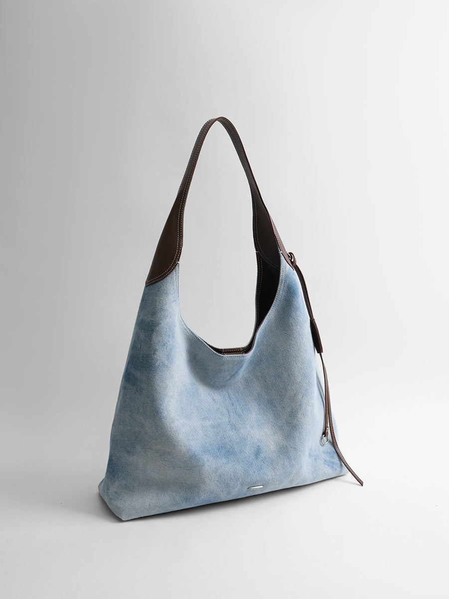 Large-capacity tie-dye denim tote bag
