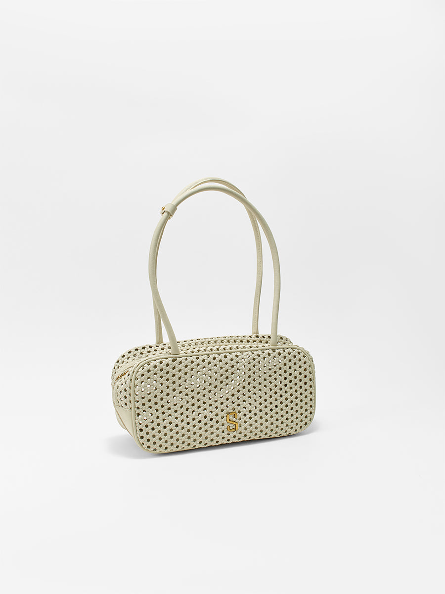 Openwork woven Boston bag