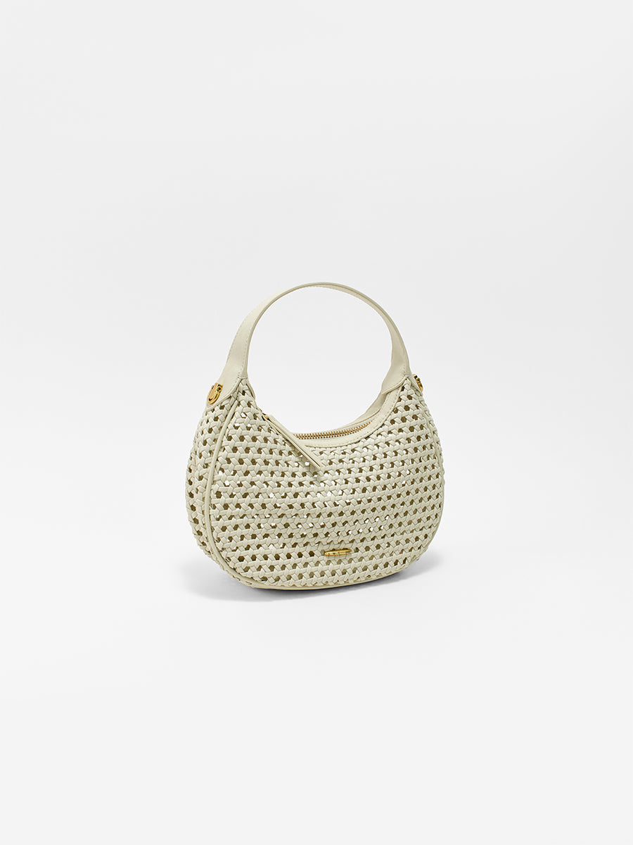 Moon-shaped woven handbag