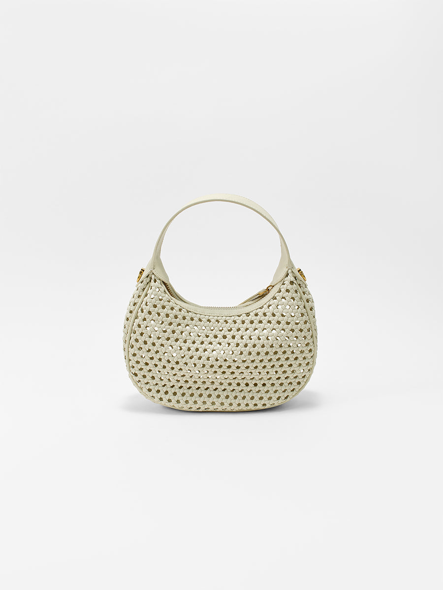 Moon-shaped woven handbag