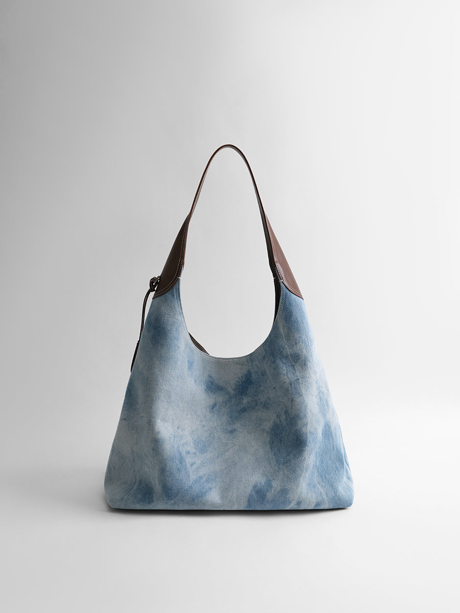 Large-capacity tie-dye denim tote bag
