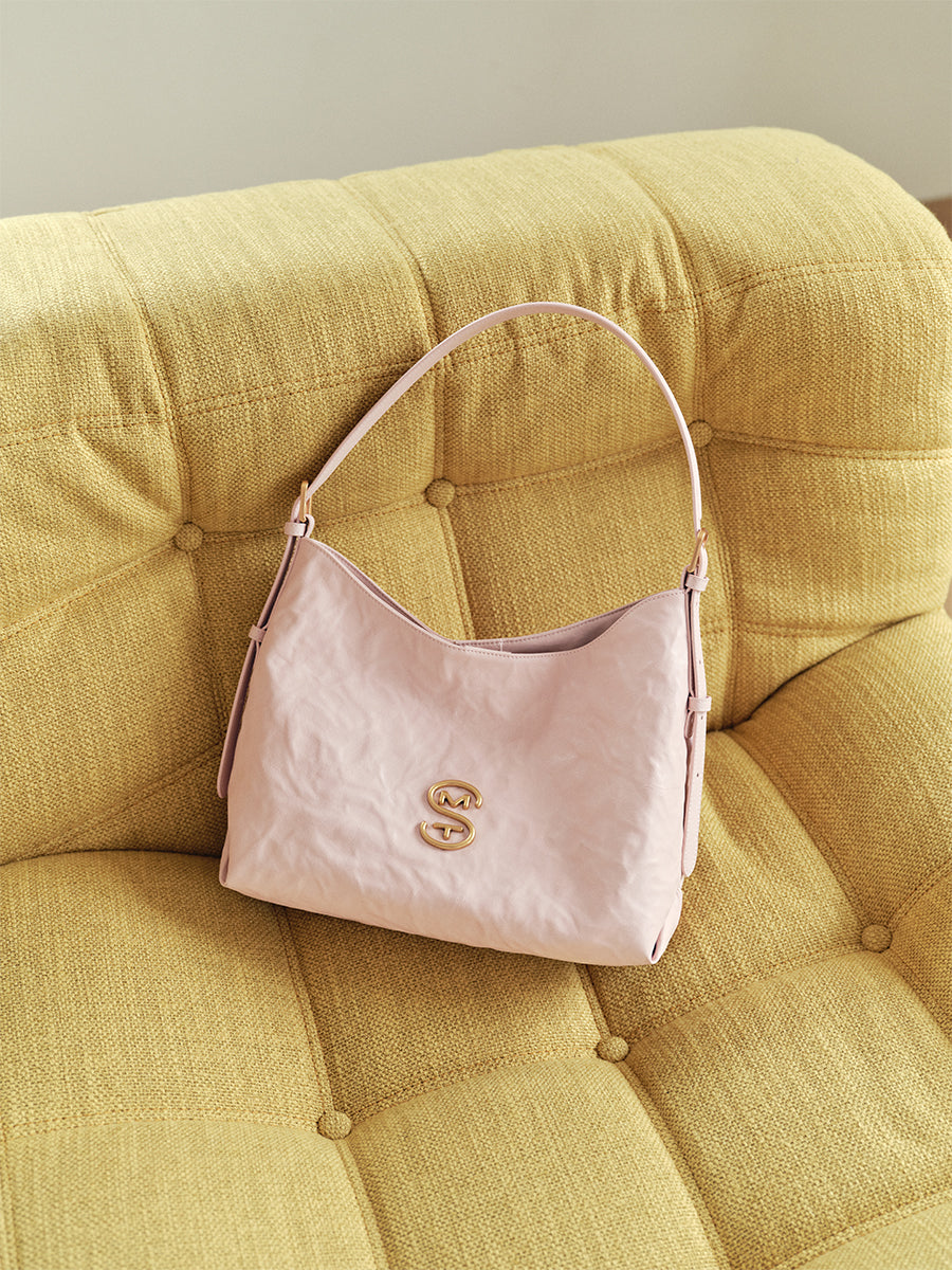 Wrinkled large-capacity shoulder bag