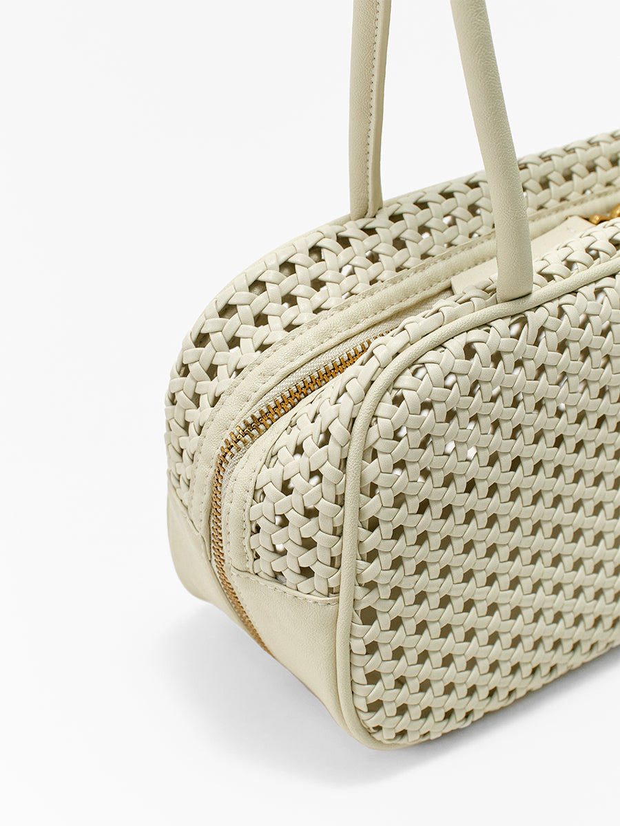 Openwork woven Boston bag