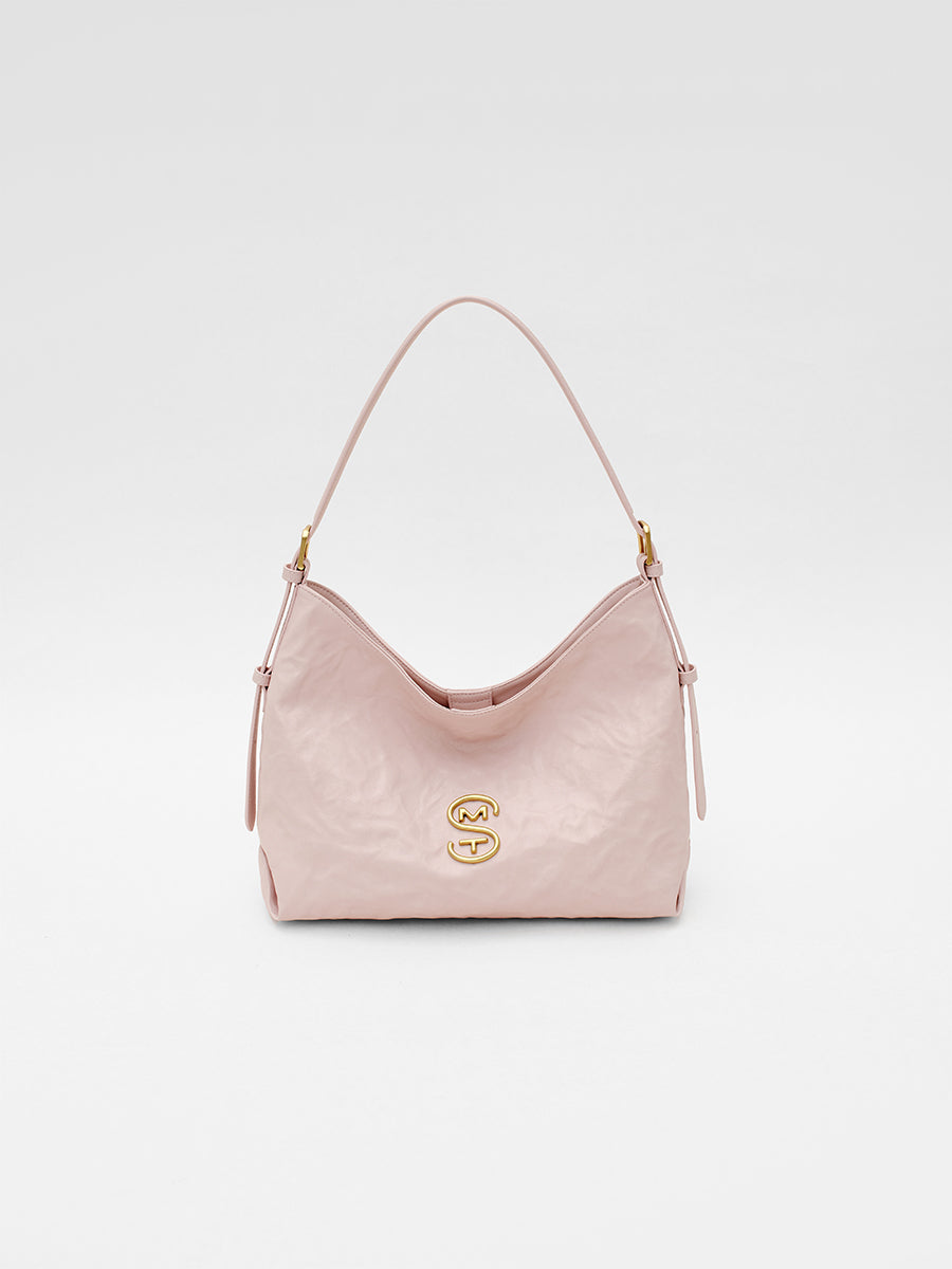 Wrinkled large-capacity shoulder bag