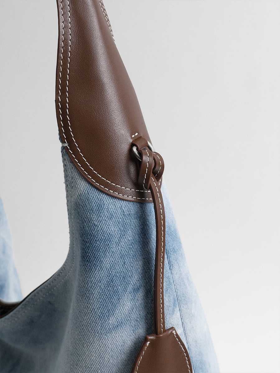 Large-capacity tie-dye denim tote bag